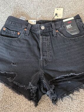Levi's Black Distressed 501 High-Rise Jean Shorts